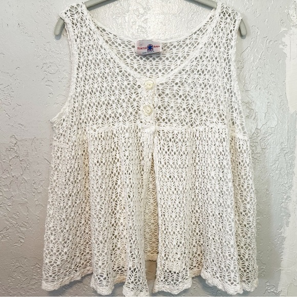 Vintage Tops - Vintage White open knit babydoll swim cover shirt size Medium